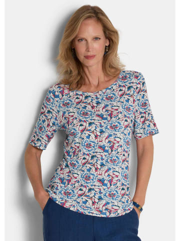GOLDNER Kurzgröße:  Jerseyshirt Cityshirt mit floralem Design in blau / gemustert