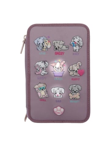 Depesche 3-Fach Federtasche LED Hunde mit Stifte TOPModel 20 x 13 x 7,5 cm in violett