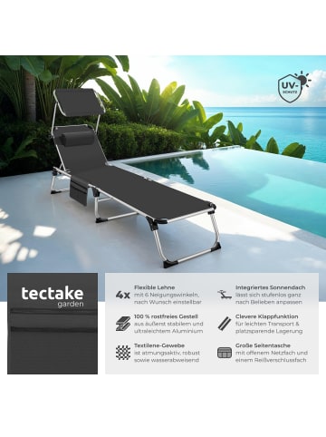 tectake klappbare Aluminium Sonnenliege mit Seitentasche, 218 x 60 x 33,5 cm
