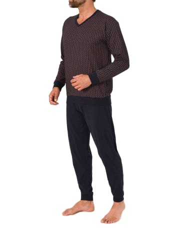 NORMANN Langarm Schlafanzug Pyjama Bündchen V-Hals in navy