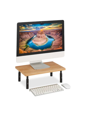 relaxdays Monitorständer in Natur/ Schwarz - (B)42 x (H)16 x (T)26,5 cm