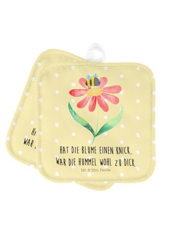 Mr. & Mrs. Panda 2er Set Topflappen  Hummel Blume mit Spruch in Gelb Pastell