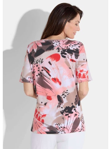 GOLDNER Shirt in weiß / taupe / koralle / gemustert