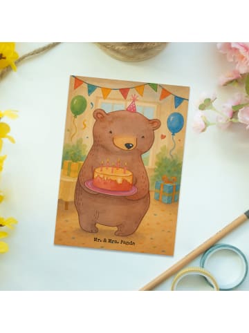 Mr. & Mrs. Panda Postkarte Geburtstag Bär Torte Design ohne Spruch in Weiß