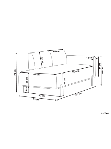 Beliani Chaiselongue SAVASSE in Grau/Schwarz - (W) 170 x (H) 78 x (L) 85 cm