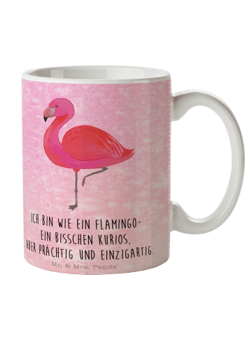 Mr. & Mrs. Panda Kaffeebecher Flamingo Classic mit Spruch in Aquarell Pink