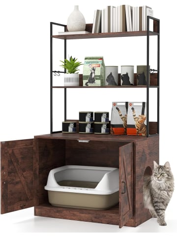 COSTWAY Katzenschrank mit Bücherregal in Braun