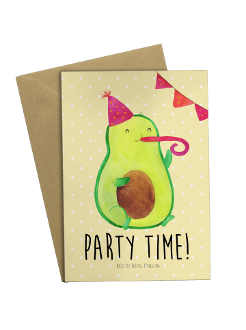 Mr. & Mrs. Panda Grußkarte Avocado Party Zeit mit Spruch in Gelb Pastell