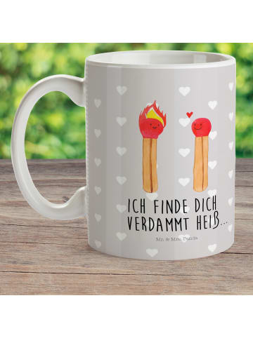 Mr. & Mrs. Panda Campingbecher Streichhölzer mit Spruch in Grau Pastell