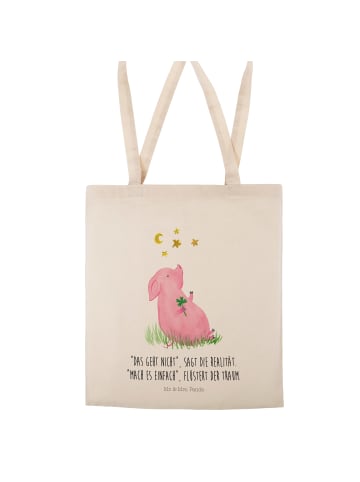 Mr. & Mrs. Panda Shopping Tasche Schwein Glück mit Spruch in Creme