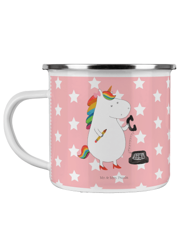 Mr. & Mrs. Panda Camping Emaille Tasse Einhorn Sekretärin ohne S... in Rot Pastell