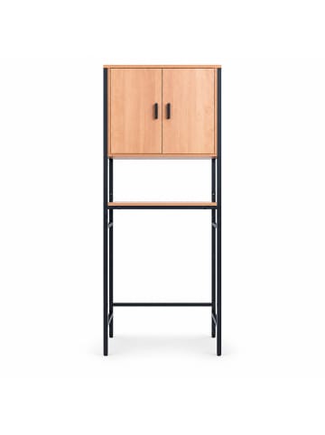 relaxdays Waschmaschinenschrank in Schwarz/ Natur - (B)64 x (H)170 x (T)27 cm