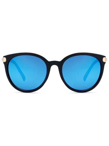 styleBREAKER Cateye Sonnenbrille in Schwarz-Gold / Blau verspiegelt