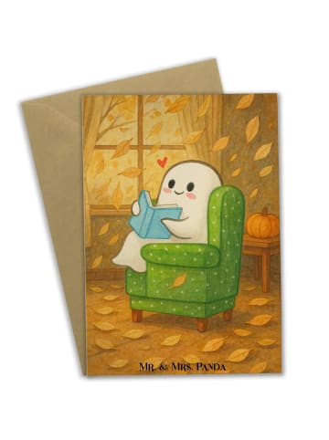 Mr. & Mrs. Panda Grußkarte Gespenst Buch Design ohne Spruch in Weiß