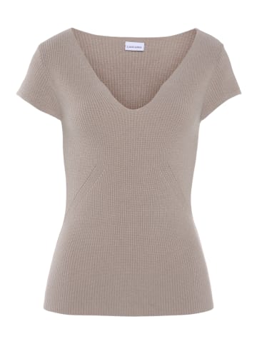 LASCANA Kurzarmpullover in beige meliert