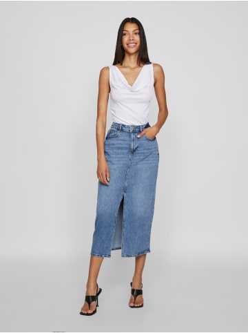 Vila Jeansrock Midi hohe Taille Frontschlitz Regular Fit in Blau