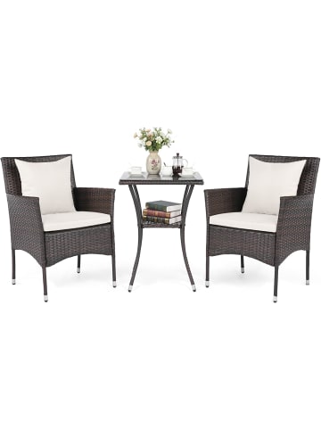 COSTWAY 3 tlg. Gartenmöbel Set Polyrattan mit Kissen in Weiß