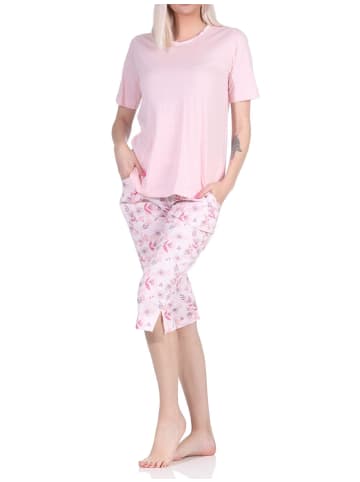 NORMANN Pyjama Schlafanzug kurzarm CapriHose und Spitze - 72685 in rosa