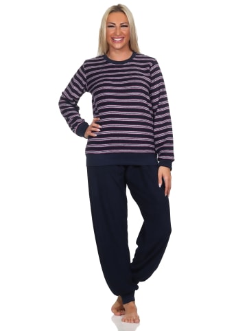NORMANN Frottee Schlafanzug langarm Pyjama Bündchen - 82777 in navy