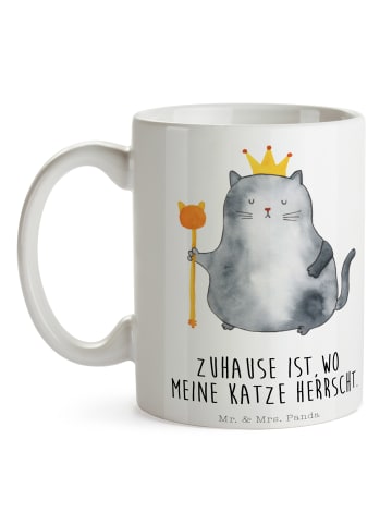 Mr. & Mrs. Panda Kaffeebecher Katze König mit Spruch in Weiß