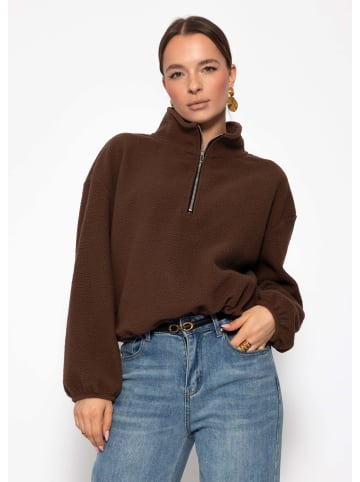 SASSYCLASSY Oversize Fleece Sweatshirt mit Reißverschluss in Braun