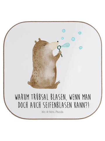 Mr. & Mrs. Panda Glasuntersetzer Bär Seifenblasen mit Spruch in Weiß
