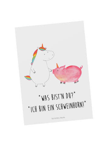 Mr. & Mrs. Panda Kunstkarte Einhorn Schwein mit Spruch in Weiß