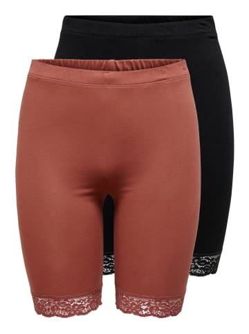 JACQUELINE de YONG Kurze Leggings Hose JDYSALLY LACE SHORTS 2er Pack in Schwarz-Rot