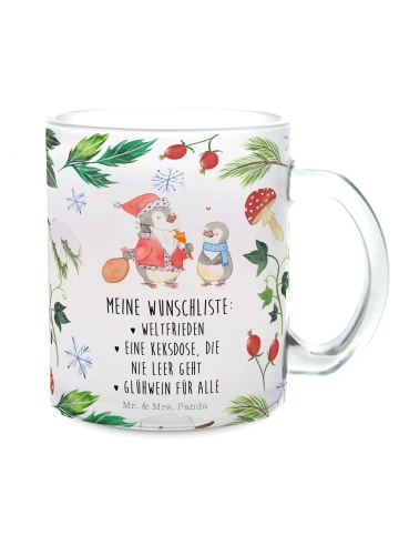 Mr. & Mrs. Panda Trinkglas Pinguin Wunschliste mit Spruch in Transparent