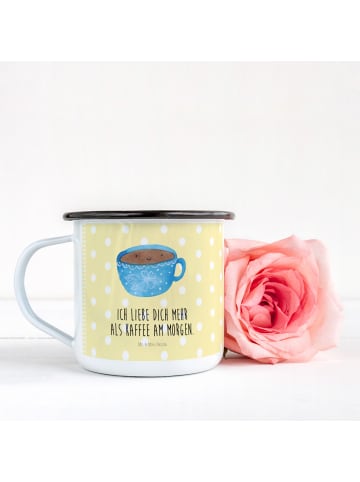 Mr. & Mrs. Panda XL Emaille Tasse Kaffee Tasse mit Spruch in Gelb Pastell