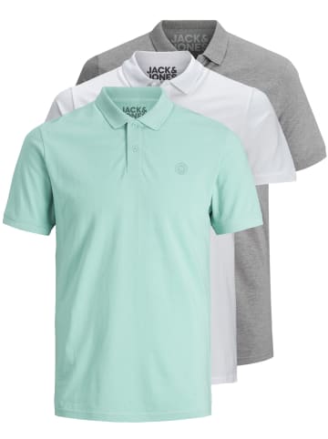 Jack & Jones 3er-Set Poloshirt in Aqua/White/Grey