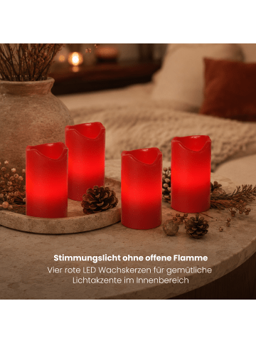 STAR Trading LED Kerzen Advent mit Timer, rot, 10cm, 4er-Set in Rot