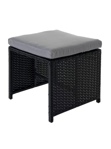 MCW Poly-Rattan Hocker K35, Schwarz, Kissen hellgrau