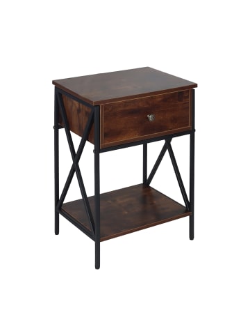 relaxdays Nachttisch "Industrial" in Dunkelbraun/ Schwarz – (B)40 x (H)55 x (T)30 cm