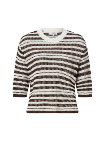 OPUS Kurzarm-Strickpullover Punny in mocca weiß - 0001