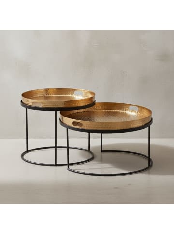 KADIMA DESIGN Couchtisch | 2er Set, Gold/Schwarz, Tablett, Rund in Gold