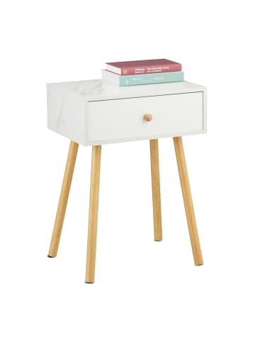 relaxdays 1 x Nachttisch in Weiß/ Natur- (B)40 x (H)55 x (T)32 cm
