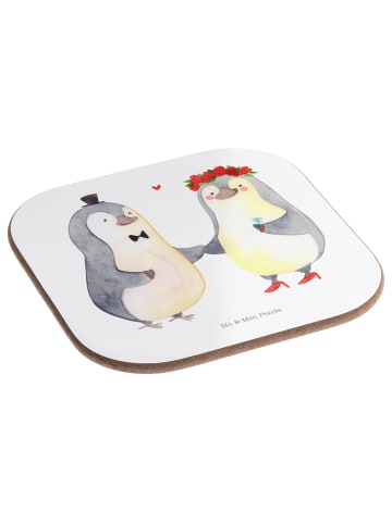 Mr. & Mrs. Panda Untersetzer Glas Hochzeit Pinguin ohne Spruch in Weiß