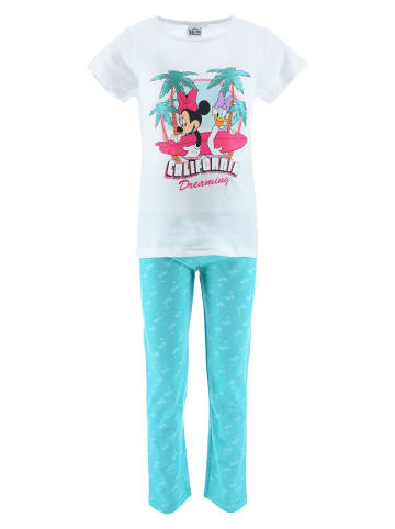 Disney Minnie Mouse 2tlg. Outfit: Schlafanzug kurzarm Shirt und Hose in Weiß