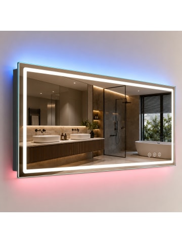 relaxdays Badspiegel "Light" - (B)80 x (H)60 cm