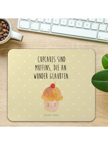 Mr. & Mrs. Panda Mousepad Cupcake mit Spruch in Gelb Pastell