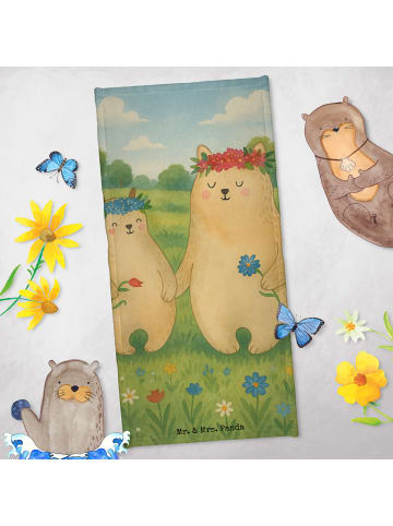Mr. & Mrs. Panda Handtuch Bären mit Blumenkranz Design ohne Spruch in Gelb Pastell