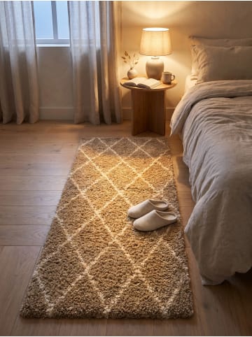KADIMA DESIGN Teppich Hochflor Shaggy Waschbar Geometrisch DOLOMIT Strapazierfähig in Beige