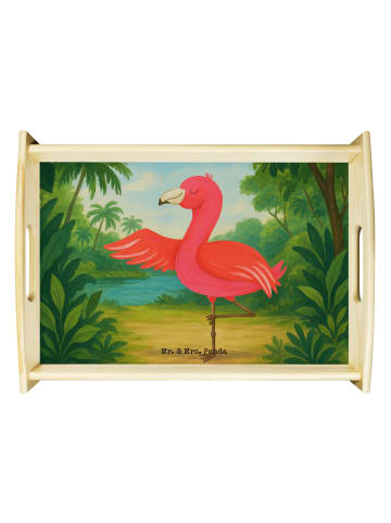 Mr. & Mrs. Panda Servier Tablett Flamingo Yoga Design ohne Spruch in Weiß