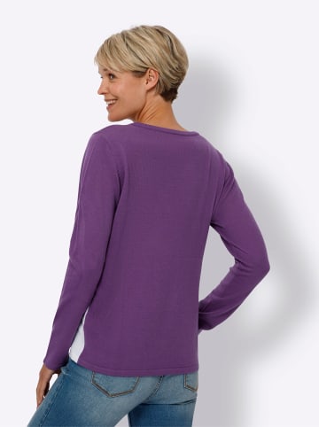 Sieh an! Langarm-Pullover in lila-ecru-gemustert