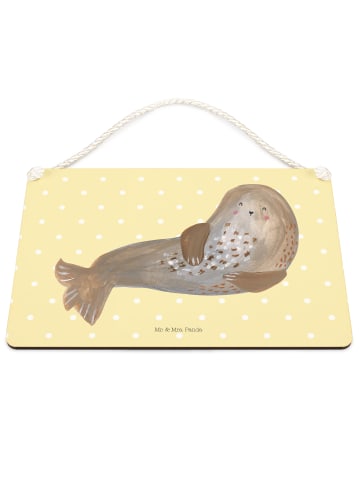 Mr. & Mrs. Panda Holzschild Robbe Lachen ohne Spruch in Gelb Pastell