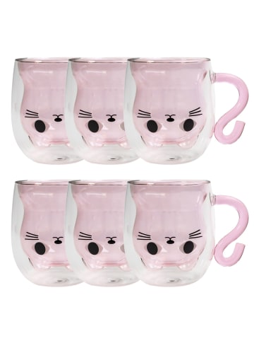 Intirilife Thermo Glas Doppelwandig Katze 200ml in Rosa