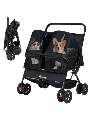COSTWAY Hundewagen Doppel Hundebuggy faltbar in Schwarz