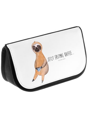 Mr. & Mrs. Panda Beauty Bag Faultier Kaffee mit Spruch in Weiß
