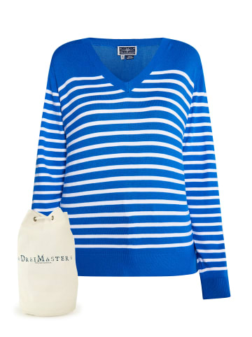 DreiMaster Maritim Strickpullover + Shopping Bag - Set in Königsblau Weiss